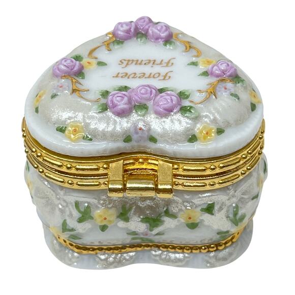 Westland #4073 FOREVER FRIENDS Heart Shaped Hinged Ceramic Trinket Box 1999 NWOT - Picture 5 of 9